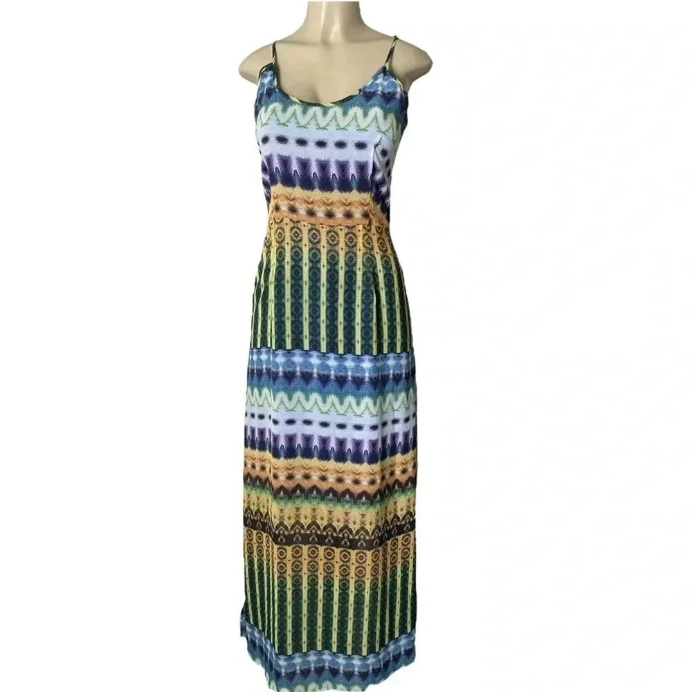 CHARLIE JADE | Multicolored Spaghetti Strap Boho A-
Line Maxi Dress Size M